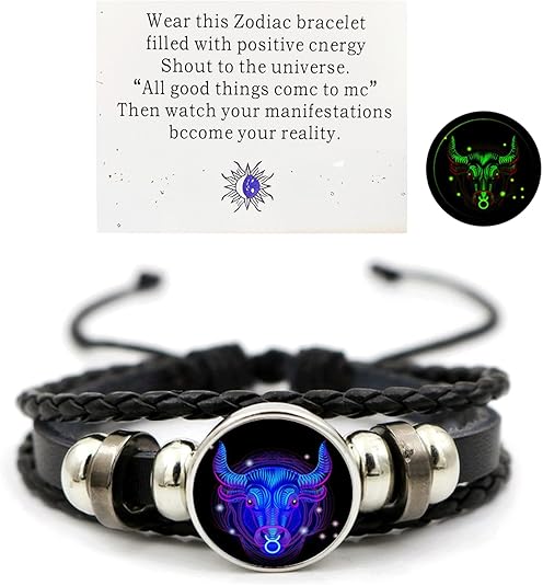 Zodiac Signs Spirit Bracelet Zodiac Bracelet for Women Men Adjustable 12 Constellation Bracelet Multilayer Zodiac Black Leather Bracelets Zodiac Sign Wrap Bracelet for Women Men Birthday Jewelry - Taurus for men