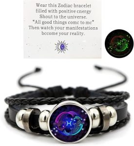 Zodiac Signs Spirit Bracelet Zodiac Bracelet for Women Men Adjustable 12 Constellation Bracelet Multilayer Zodiac Black Leather Bracelets Zodiac Sign Wrap Bracelet for Women Men Birthday Jewelry - Pisces for men