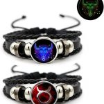 2Pcs Multilayer Constellation Zodiac Leather Bracelet Vintage Black Leather Bracelet Adjustable Handmade Woven Bracelet Birthday Trendy Jewelry for Women Men - Taurus Products for men