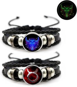 2Pcs Multilayer Constellation Zodiac Leather Bracelet Vintage Black Leather Bracelet Adjustable Handmade Woven Bracelet Birthday Trendy Jewelry for Women Men - Taurus Products for men