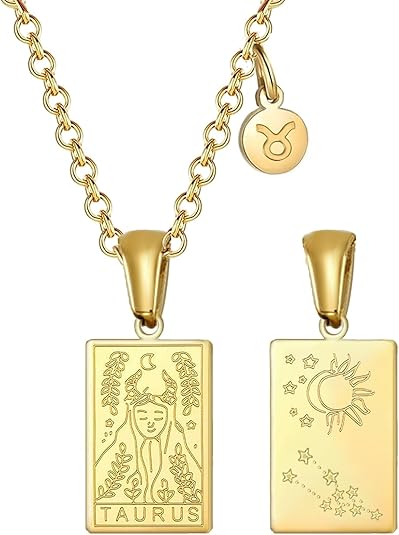 18k Gold Plated Stainless Steel Zodiac Sign Necklaces Astrology Gifts for Women Constellation Pendant Jewelry - Taurus Products for men