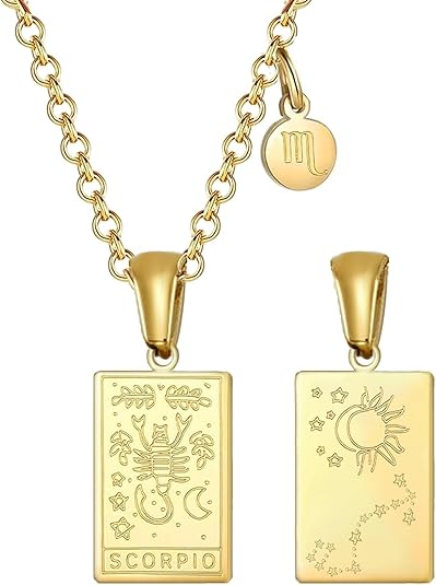 18k Gold Plated Stainless Steel Zodiac Sign Necklaces Astrology Gifts for Women Constellation Pendant Jewelry - Scorpio Accessories for men