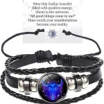 Zodiac Signs Spirit Bracelet Multilayer 12 Constellation Bracelet for Women Men Handmade Woven Zodiac Leather Bracelets Adjustable Glow in the Dark Zodiac Cuff Bangles for Constellation Lover - Taurus for men
