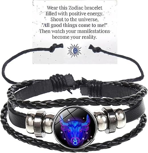 Zodiac Signs Spirit Bracelet Multilayer 12 Constellation Bracelet for Women Men Handmade Woven Zodiac Leather Bracelets Adjustable Glow in the Dark Zodiac Cuff Bangles for Constellation Lover - Taurus for men