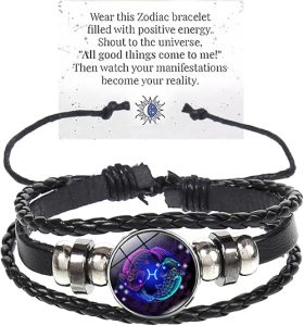 Atiptu Zodiac Signs Spirit Bracelet Multilayer Adjustable 12 Constellation Zodiac Leather Bracelets for Women Men Handmade Woven Glow in the Dark Zodiac Jewelry for Constellation Lover - Pisces for men