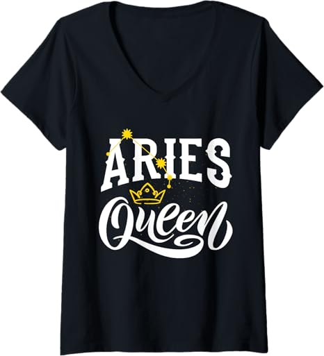 Aries Queen Aries Zodiac Sign Astrology Horoscope V-Neck T-Shirt - Aries T-Shirt for men