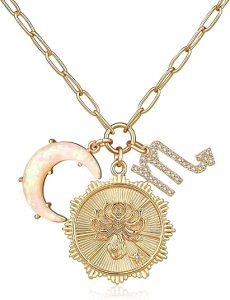 MISS RIGHT Gold Zodiac Sign Coin Necklace with Opal Crescent Moon Charm for Women Trendy, Dainty Gold Paperclip Chain 12 Constellation Horoscope Necklaces Astrology Jewelry Gifts - Scorpio Products for men