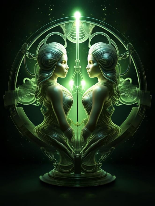 5D Gemini Sign in Green Light Full Round Drill Diamond Art Painting Kits by Number for Adults Beginner Diamond Art Painting Beads Art Crystal Embroidery Cross Stitch Craft Kits 30x40cm - Gemini Canvas for men