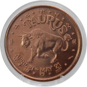 Taurus Bull Token: 1 oz Pure Copper Challenge Coin in Capsule - Astrology & Zodiac Gift, Perfect for The Reliable - COA by Heavenly Metals - Taurus for men