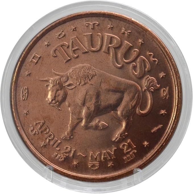 Taurus Bull Token: 1 oz Pure Copper Challenge Coin in Capsule - Astrology & Zodiac Gift, Perfect for The Reliable - COA by Heavenly Metals - Taurus for men