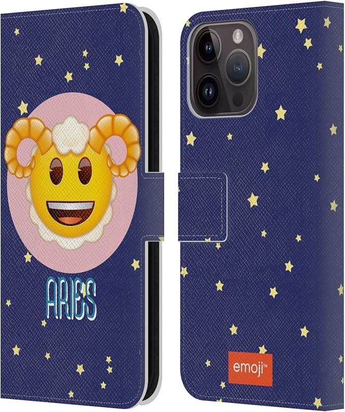 Head Case Designs Officially Licensed Emoji® Aries Zodiac Signs Leather Wallet Case Compatible with Apple iPhone 15 Pro Max - Aries Phone Case for men