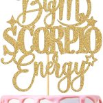 Big Scorpio Energy Cake Topper, Happy Birthday Scorpio in October/November, Scorpio Season, 12 Zodiac Constellation Theme Birthday Party Decoration Supplies, Gold Glitter - Scorpio Products for men