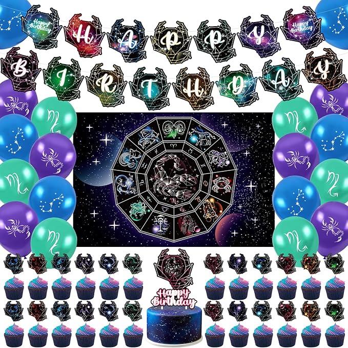 Zodiac Scorpio Party Decorations Zodiac Gifts Scorpio Backdrop Happy Birthday Banner Cake Topper Scorpio Birthday Party Decor - Scorpio Products for men
