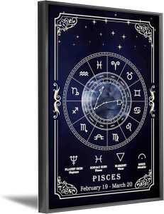 Black Metal Framed Pisces Canvas Wall Art Print Poster Blue Dreamy Sky Unique Tarot Elements Decorations Artwork for Office Bedroom Living Room Decor (16x24 in, Pisces) - Pisces Canvas for men