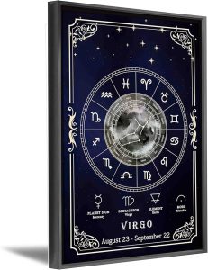 Black Metal Framed Virgo Canvas Wall Art Print Poster Blue Dreamy Sky Unique Tarot Elements Decorations Artwork for Office Bedroom Living Room Decor (16x24 in, Virgo) - Virgo Poster for men