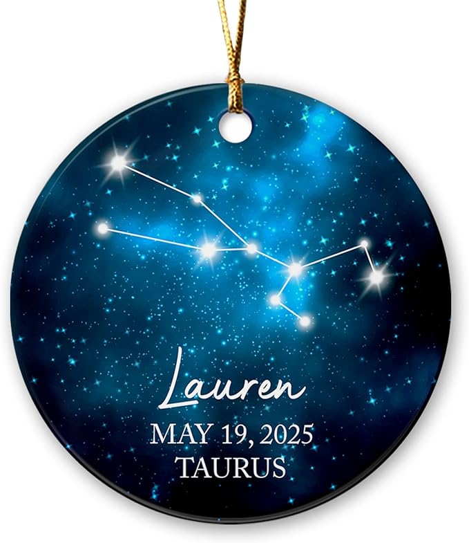 Customized Taurus Constellation Ornament, Personalized Taurus Sign Ceramic Keepsake, Zodiac Xmas Ornament, Taurus Ornament Keepsake for Christmas Tree 2025, Custom Name Zodiac Constellation Keepsake - Taurus for men