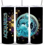 20 oz Insulated Double Wall Stainless Steel Tumbler with Spill Proof Lid and Reusable Straw, Water Bottle Coffee Cups Travel Mug, Gift Ideas, Stars ALL ZODIAC SIGNS Cup Mug Tumbler (Aquarius) - Aquarius Mug for men