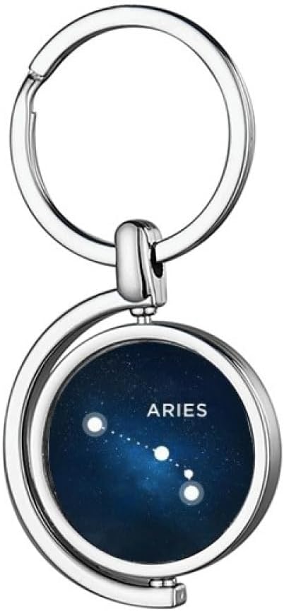 Aries Constellation Zodiac Sign Rotating Keychain Metal Keyring Holder - Aries Keychain for men