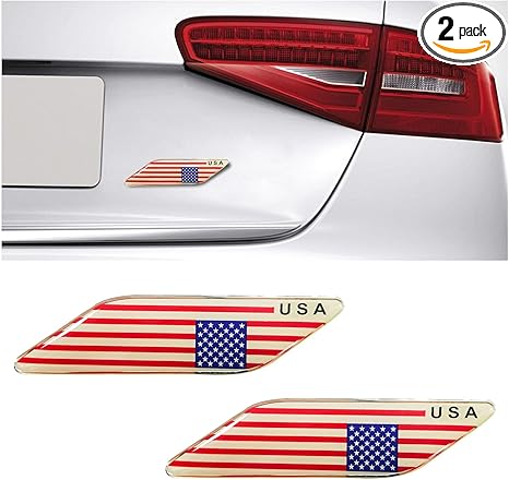 2 PCS 3D Tricolor Flag Emblem, Aluminum Car Front Fender Badge Sign Emblem, Auto Stickers and Declaration Decals, Universal Exterior Decor Accessories for All Vehicles (USA) - Aries Sticker for men