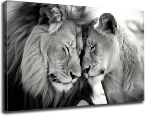 GLOKAKA Lion and Lioness Canvas Wall Art Black and White Animal Couple Wall Decor Painting Male and Female Lion Picture Print Wall Art for Home Bedroom Office Decor - Leo Canvas for men