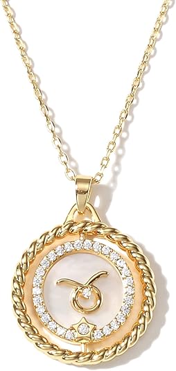 SELENICHAST 14K Gold Dainty Zodiac Necklace for Women,Gold Plated Rotatable 12 Constellation Astrology Necklaces Birthday Jewelry Gifts - Taurus Products for men