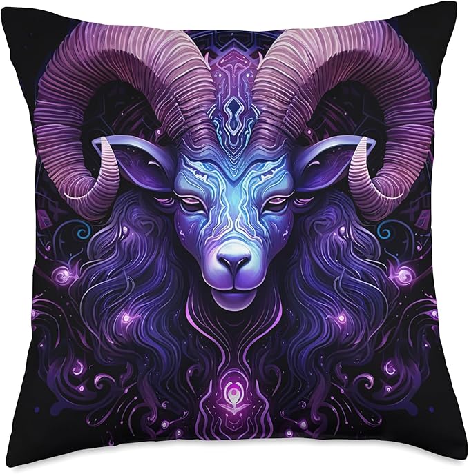 StudioMetzger Zodiac Sign Aries Ram Astronomy Symbols Purple Horoscope Throw Pillow, 18x18, Multicolor - Aries Pillow for men