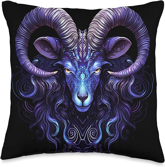 StudioMetzger Zodiac Sign Aries Ram Astronomy Symbols Purple Horoscope Throw Pillow, 16x16, Multicolor - Aries Pillow for men