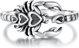 925 Sterling Silver Scorpion Ring Adjustable Scorpio Zodiac Constellation Dragonfly Jewelry Gifts for Women - Scorpio Accessories for men