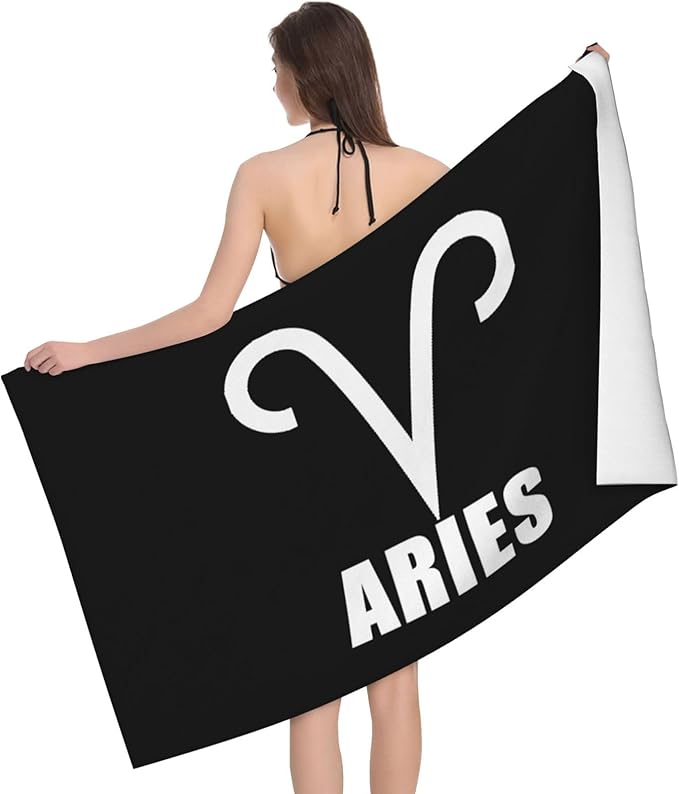 Aries Sign Beach Towel 32x52in Oversized Soft Absorbent Beach Towel - Aries Blanket for men