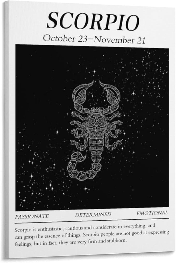 Scorpio Wall Art Poster, Astrology Aesthetic Wall Canvas Poster, Birthday Gift for Friends Canvas Wall Art Prints for Wall Decor Room Decor Bedroom Decor Gifts Posters 12x18inch(30x45cm) Frame-style - Scorpio Canvas for men