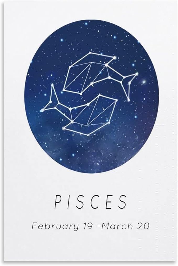 Zodiac Sign Aesthetic Wall Art Poster, Pisces Wall Canvas Poster, Birthday Gift for Friends Canvas Wall Art Prints for Wall Decor Room Decor Bedroom Decor Gifts Posters 12x18inch(30x45cm) Unframe-st - Pisces Canvas for men