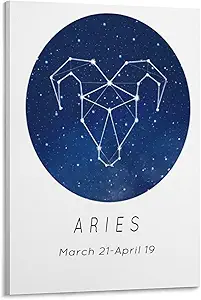 Zodiac Sign Aesthetic Wall Art Poster, Aries Wall Canvas Poster, Birthday Gift for Friends Canvas Wall Art Prints for Wall Decor Room Decor Bedroom Decor Gifts Posters 08x12inch(20x30cm) Frame-style - Aries Poster for men