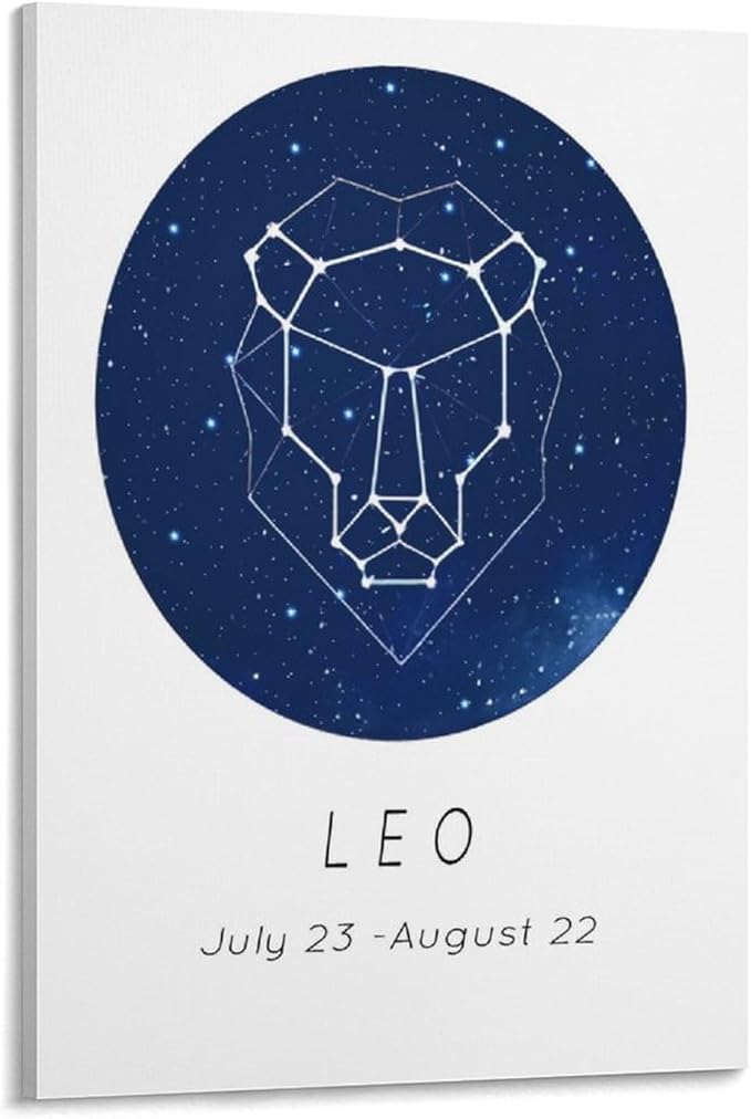 Zodiac Sign Aesthetic Wall Art Poster, Leo Sign Wall Canvas Poster, Birthday Gift for Friends Canvas Wall Art Prints for Wall Decor Room Decor Bedroom Decor Gifts Posters 16x24inch(40x60cm) Frame-st - Leo Canvas for men