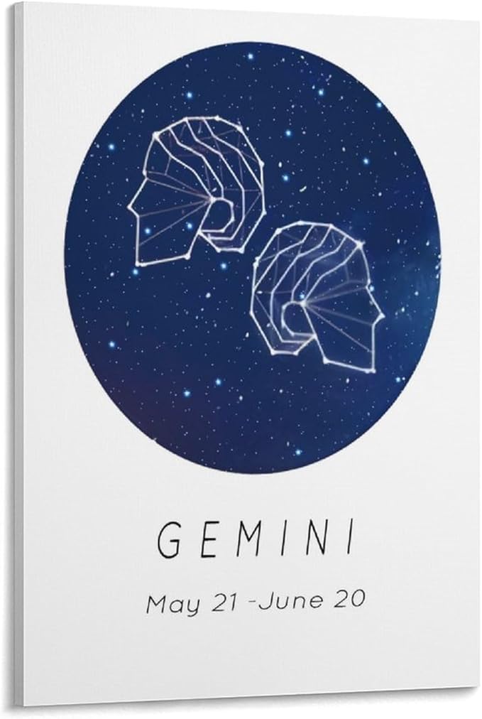 Zodiac Sign Aesthetic Wall Art Poster, Gemini Wall Canvas Poster, Birthday Gift for Friends Wall Art Paintings Canvas Wall Decor Home Decor Living Room Decor Aesthetic Prints 16x24inch(40x60cm) Frame - Gemini Canvas for men
