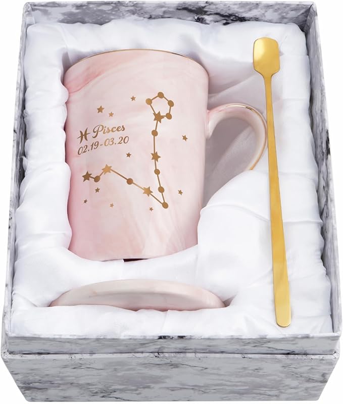YHRJWN Pisces Gifts for Women, Pisces Constellation Mug, February March Birthdays Gifts for Women Horoscope Astrology Lovers, Pisces Zodiac Sign gifts for Women Girls, 14 Oz Pink with Gift Box - Pisces for men
