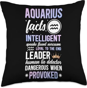 Aquarius Birthday Aquarius Astrology Facts Zodiac Sign Aquarius Horoscope Throw Pillow, 18x18, Multicolor - Aquarius Pillow for men