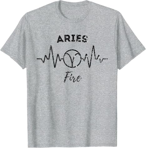 Aries Heart Beat Fire Sign Zodiac Astrology T-Shirt - Aries T-Shirt for men
