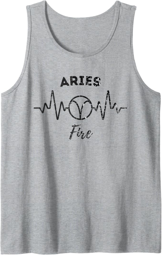 Aries Heart Beat Fire Sign Zodiac Astrology Tank Top - Aries T-Shirt for men