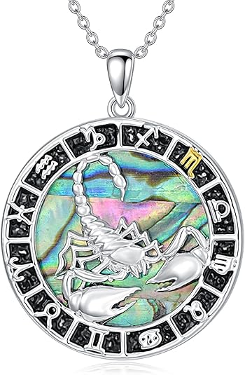 12 Constellation Necklace Zodiac Coin Pendant Necklace Round Abalone Shell 12 Constellation Jewelry Birthday Gift for Women Men - Scorpio Accessories for men