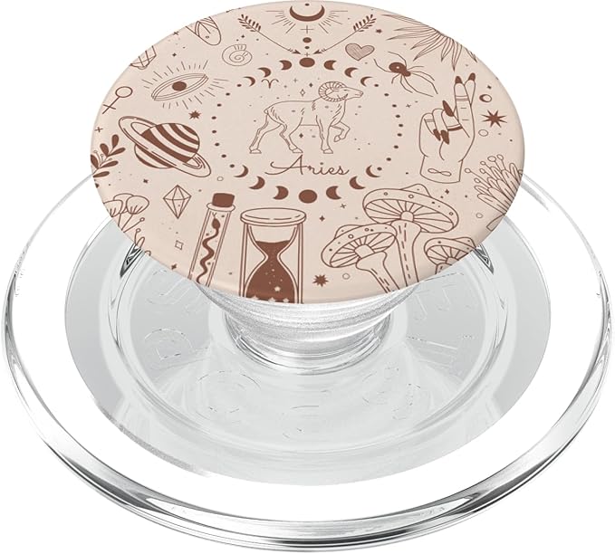 Galaxy Moon Phases Celestial Aesthetic Zodiac Sign Aries PopSockets PopGrip for MagSafe - Aries Ring for men