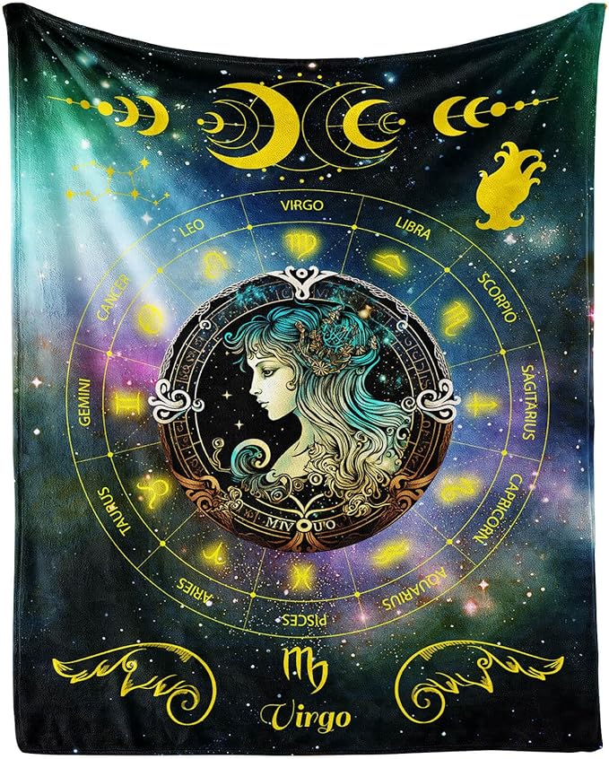 Virgo Zodiac Blanket, 50" x 40" Flannel Stars Astrology Themed Stuffed Vibrant Throw, Soft Nap Throw Blanket for Home Boys Girls Women Horoscope Lovers Gifts - Virgo Blanket for men