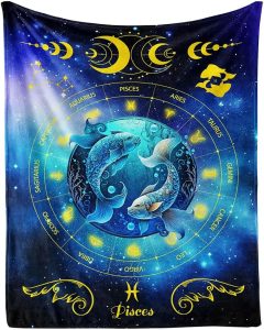 Pisces Zodiac Blanket, 50" x 40" Flannel Stars Astrology Themed Stuffed Vibrant Throw, Soft Nap Throw Blanket for Home Boys Girls Women Horoscope Lovers Gifts - Pisces Pillow for men