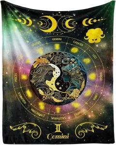 Gemini Zodiac Blanket, 50" x 40" Flannel Stars Astrology Themed Stuffed Vibrant Throw, Soft Nap Throw Blanket for Home Boys Girls Women Horoscope Lovers Gifts - Gemini Blanket for men