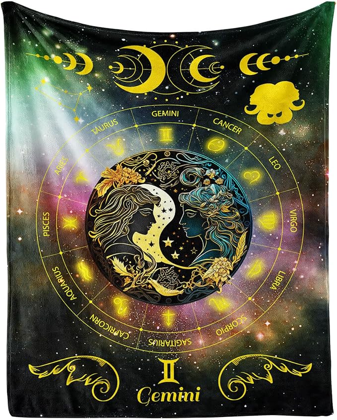 Gemini Zodiac Blanket, 50" x 40" Flannel Stars Astrology Themed Stuffed Vibrant Throw, Soft Nap Throw Blanket for Home Boys Girls Women Horoscope Lovers Gifts - Gemini Blanket for men