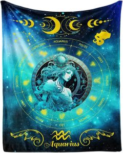 Aquarius Zodiac Blanket, 50" x 40" Flannel Stars Astrology Themed Stuffed Vibrant Throw, Soft Nap Throw Blanket for Home Boys Girls Women Horoscope Lovers Gifts - Aquarius Pillow for men