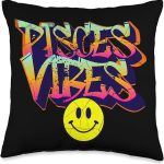 Starlight Threads Pisces Vibes Graffiti Zodiac Birthday Design Product Throw Pillow, 16x16, Multicolor - Pisces Pillow for men