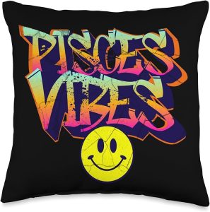 Starlight Threads Pisces Vibes Graffiti Zodiac Birthday Design Product Throw Pillow, 16x16, Multicolor - Pisces Pillow for men