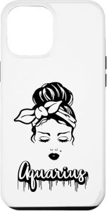Aquarius Zodiac Sign Messy Hair Girl Retro Vintage Birthday Case for iPhone 12 Pro Max - Aquarius Phone Case for men