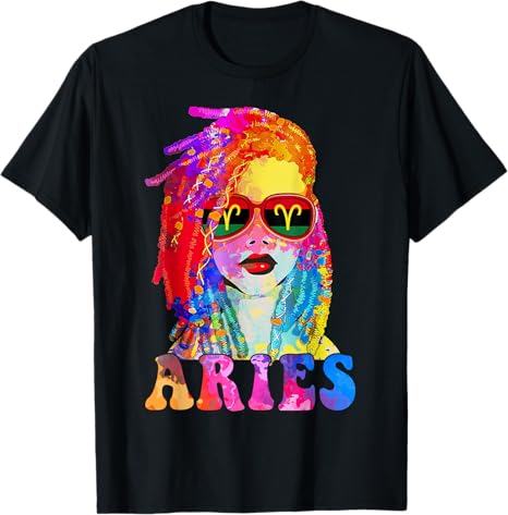 Aries Loc'd Woman Black Queen Art Zodiac Birthday T-Shirt - Aries T-Shirt for men