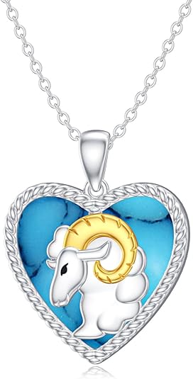 12 Zodiac Sign Necklace 925 Sterling Silver Constellation Astrology Horoscope with Created Turquoise Pendant Necklace - Aries Necklace for men